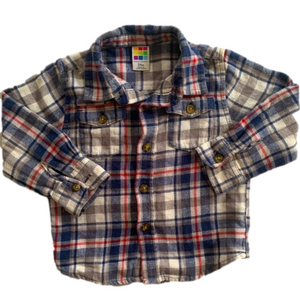 Healthtex Blue White Striped Flannel Long Sleeve Warm Button Up Shirt Sz 24mos